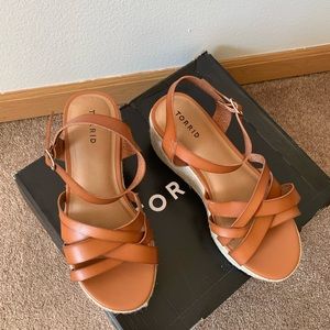 Cognac Faux Leather Espadrille Wedge Platform